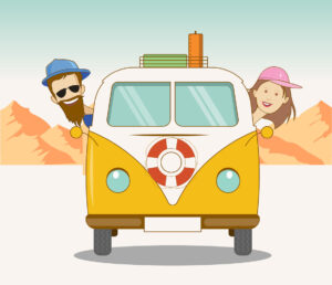 Road trip with a quirky couple out for an adventure in their VW Van.
